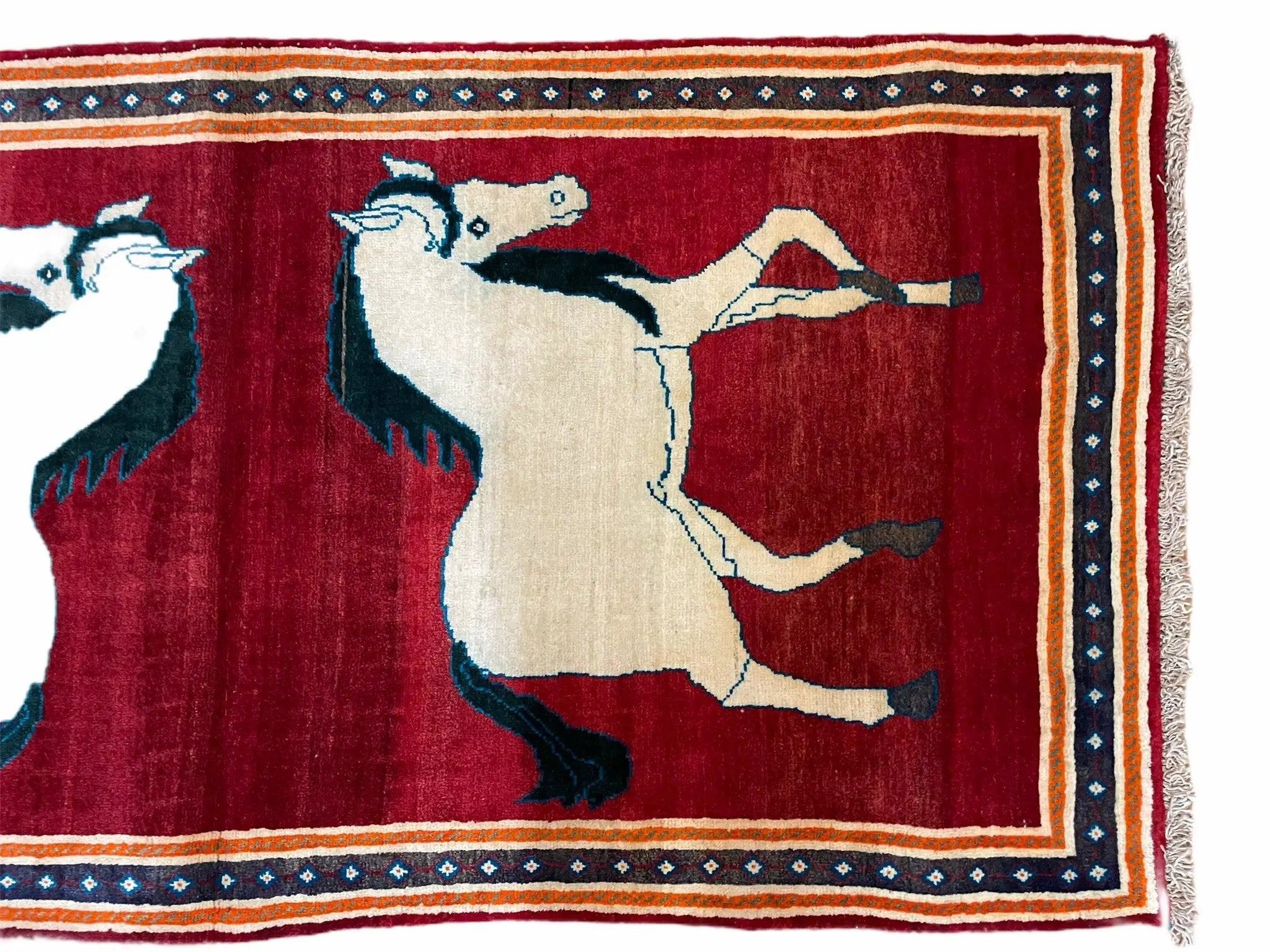3.5 X 6 Handmade Hand-Knotted New Vintage Rug Quality Wool White Horses Red by Jewel Rugs