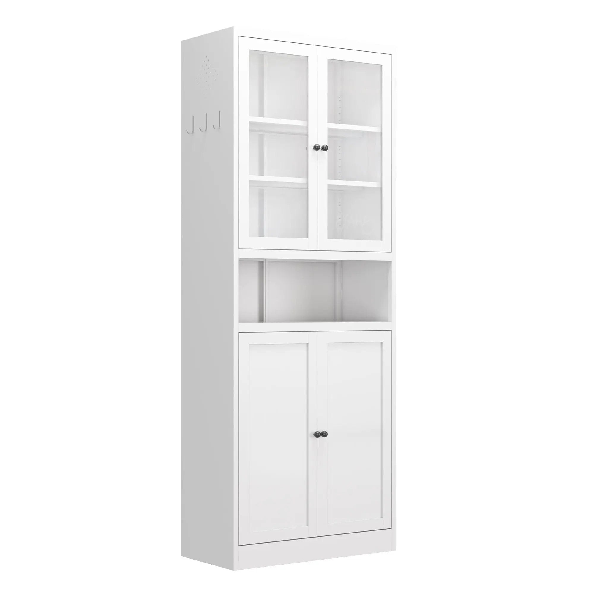 Kitchen Pantry Cabinet Tall Storage With Adjustable Shelves, Heavy Duty Stainless Steel Frame - White by HouseOfZazla