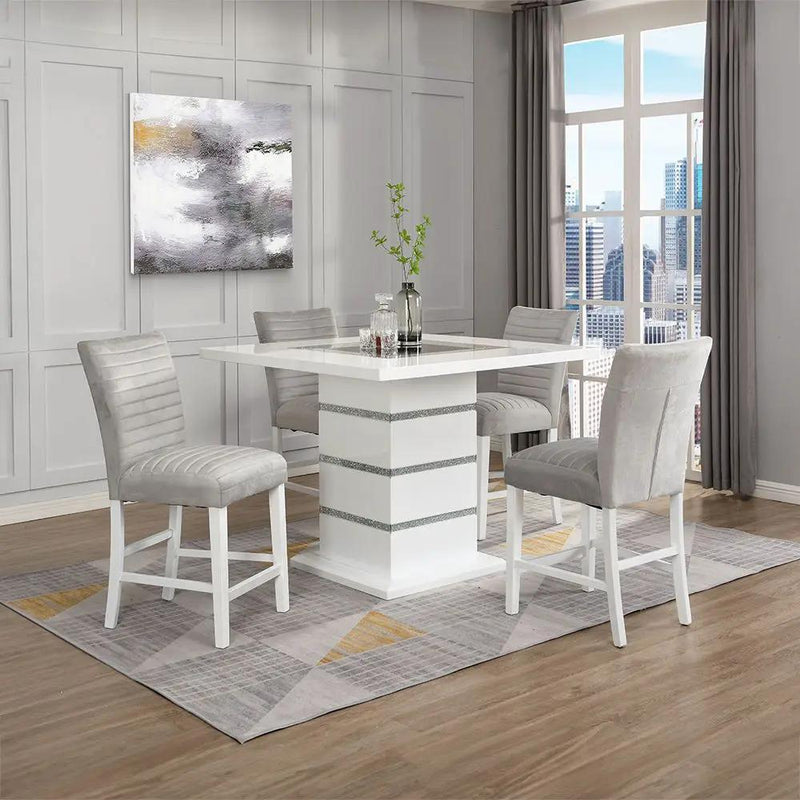 Elizaveta - Counter Height Chair (Set of 2) - Gray Velvet &White High Gloss by Unique Piece Furniture