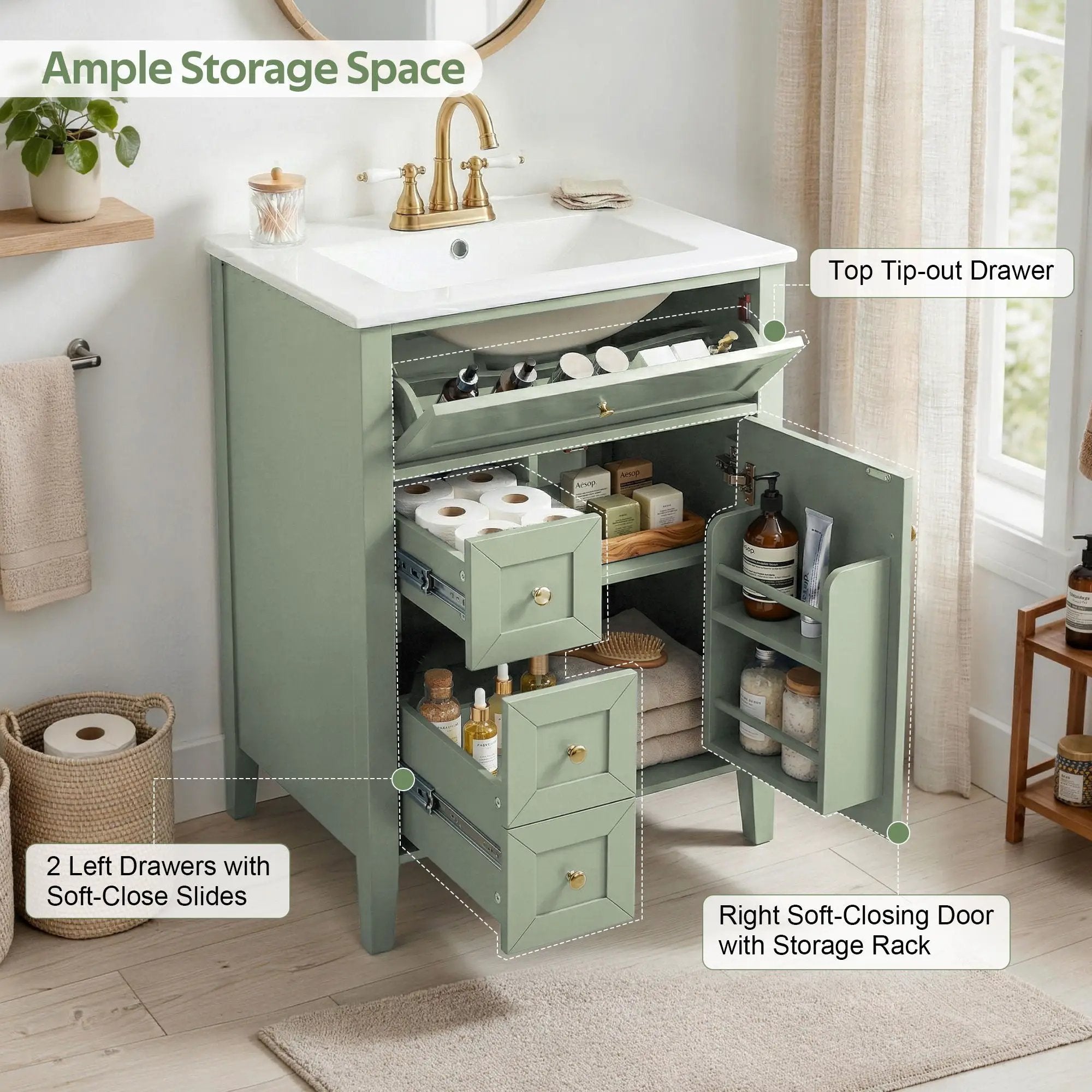 Bathroom Vanity With Sink, Soft Closing Cabinet by HouseOfZazla