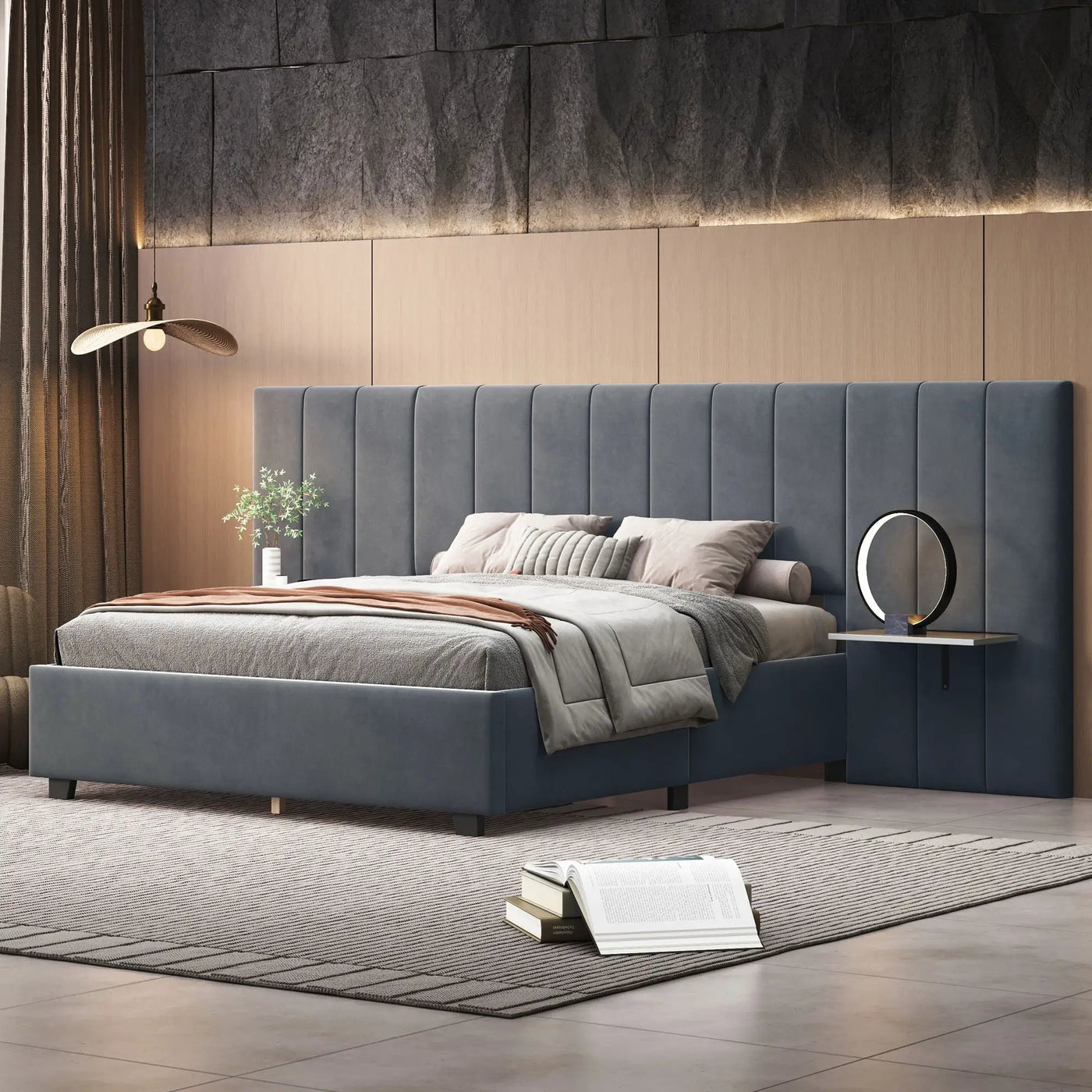 Upholstered Platform Bed With Big Headboard by Unique Piece Furniture