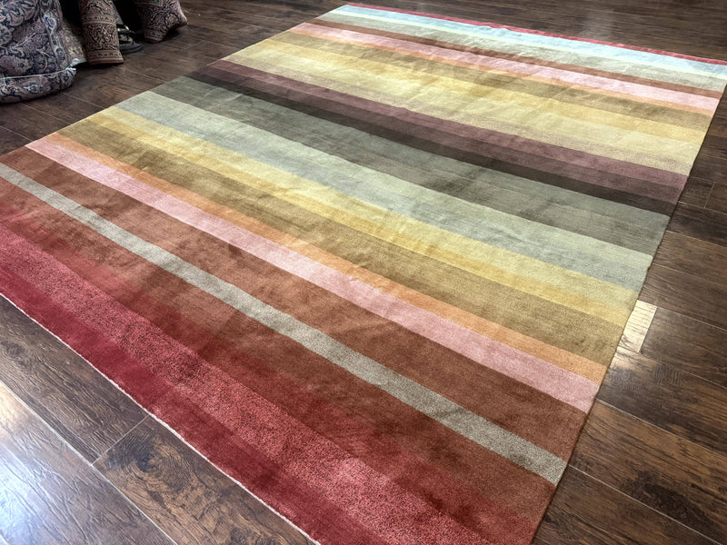 Modern Persian Gabbeh Rug 8x10, Multicolor Stripes, Soft Thick Wool Pile by Jewel Rugs