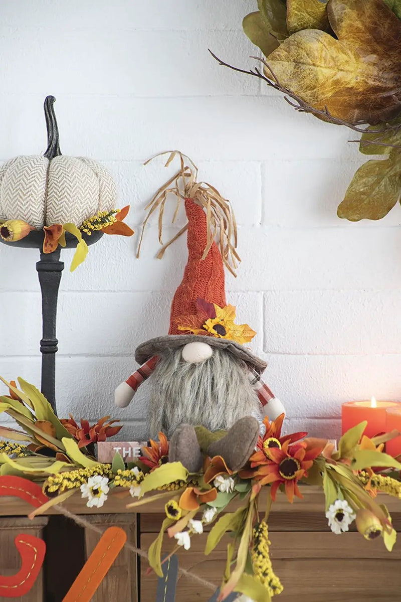 Sitting Gnome With Maple Leaf On Hat, For Holiday Harvest Festival Fall Festival & Thanksgiving Table Decorations (Set of 2) - Orange Multi by Unique Piece Furniture
