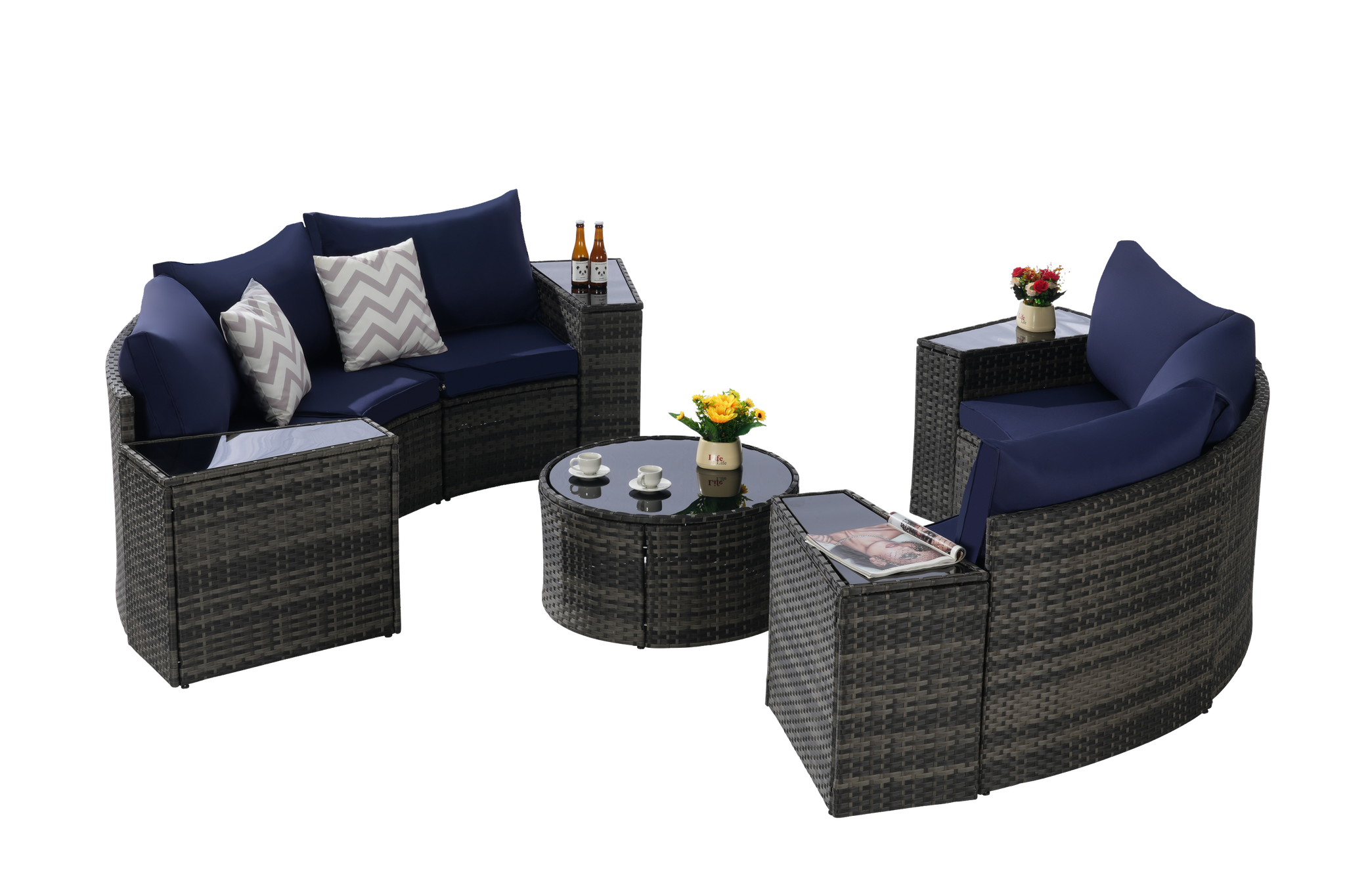 Outdoor Patio Furniture 11-Piece Half-Moon Sectional Round Patio Furniture Set by HouseOfZazla