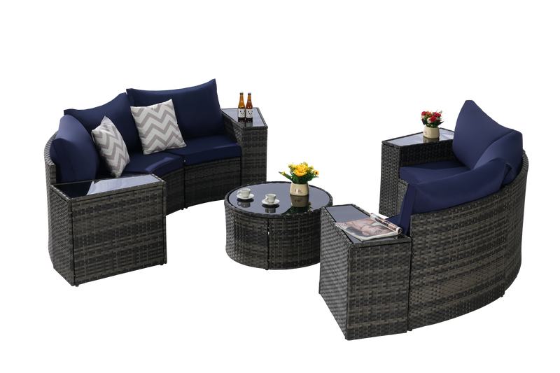 Outdoor Patio Furniture 11-Piece Half-Moon Sectional Round Patio Furniture Set by HouseOfZazla