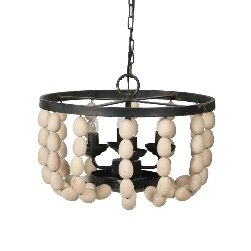 4 Light Wood Chandelier, Hanging Light Fixture With Adjustable Chain For Kitchen, Bulb Not Included - Cream by HouseOfZazla