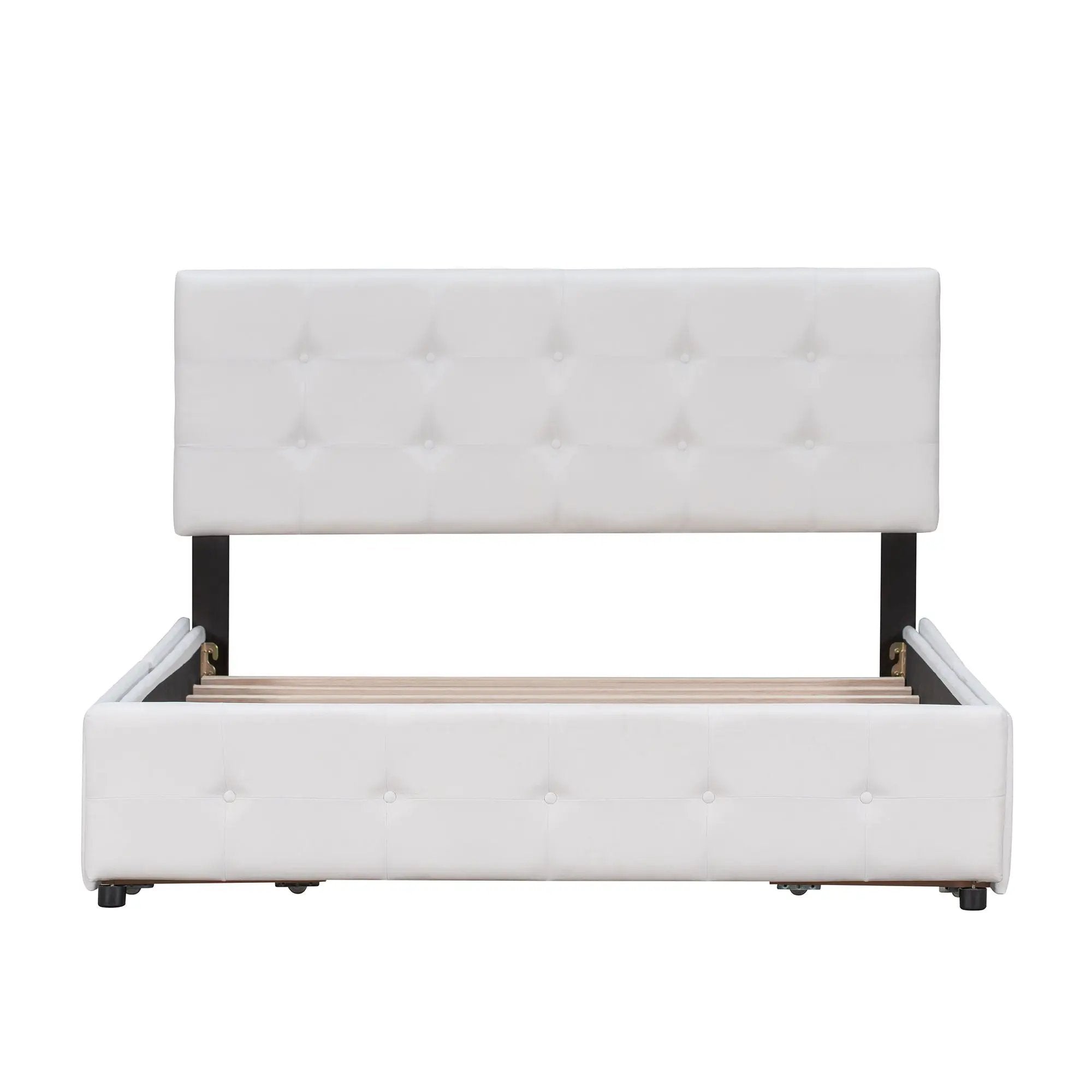 Upholstered Platform Bed With Classic Headboard And Drawers, No Box Spring Needed by HouseOfZazla