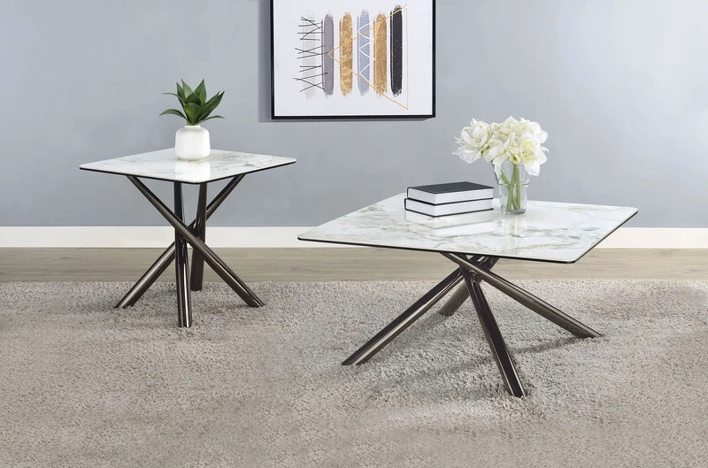 Carvell 2-piece Square Coffee and End Table Set Mirage White by Unique Piece Furniture