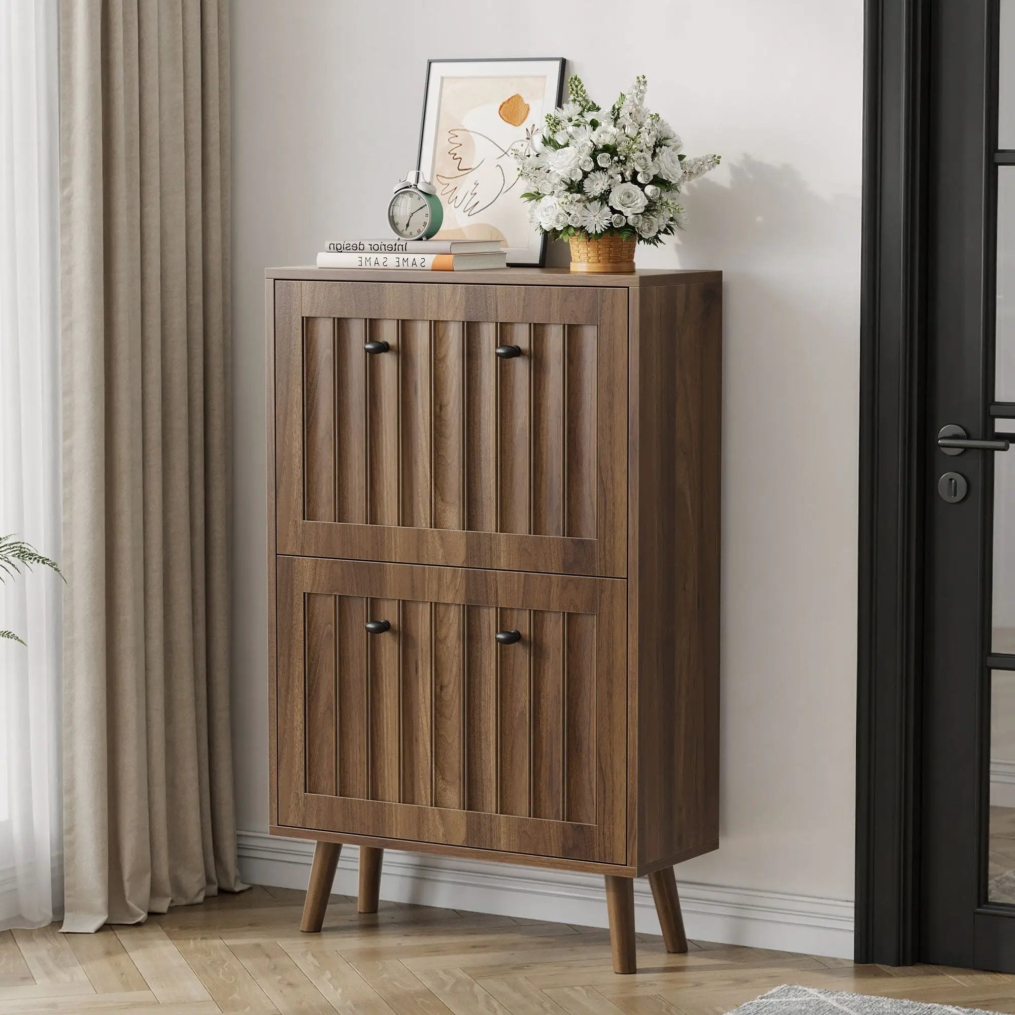 Shoe Cabinet, Upright Storage Unit - Walnut by HouseOfZazla