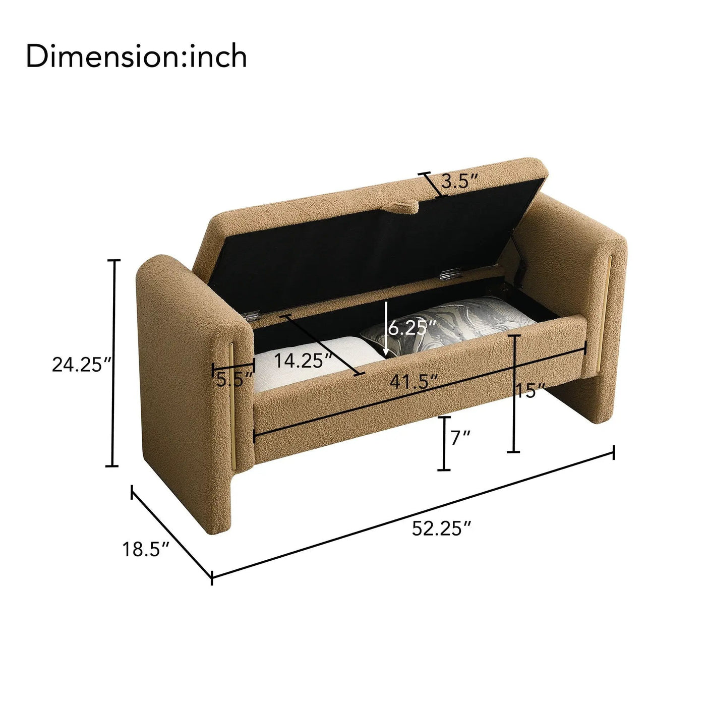 Modern Teddy Upholstered Large Bed End Bench With Arms And Storage by Unique Piece Furniture