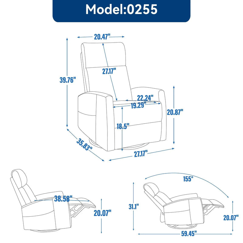 Heat Massage Manual Recliner Chair with Rocker and Swivel in Fabric for Living Room, Khaki by HouseOfZazla