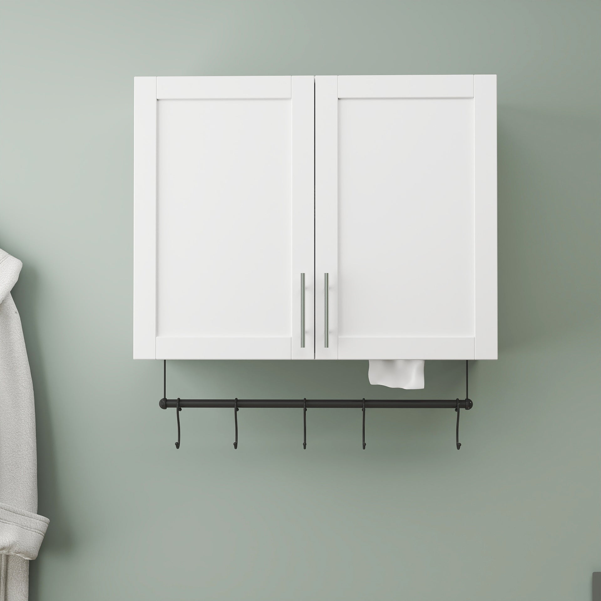 Bathroom Wall Cabinet with Adjustable Shelf, Towel Bar, and 5 Hooks by HouseOfZazla