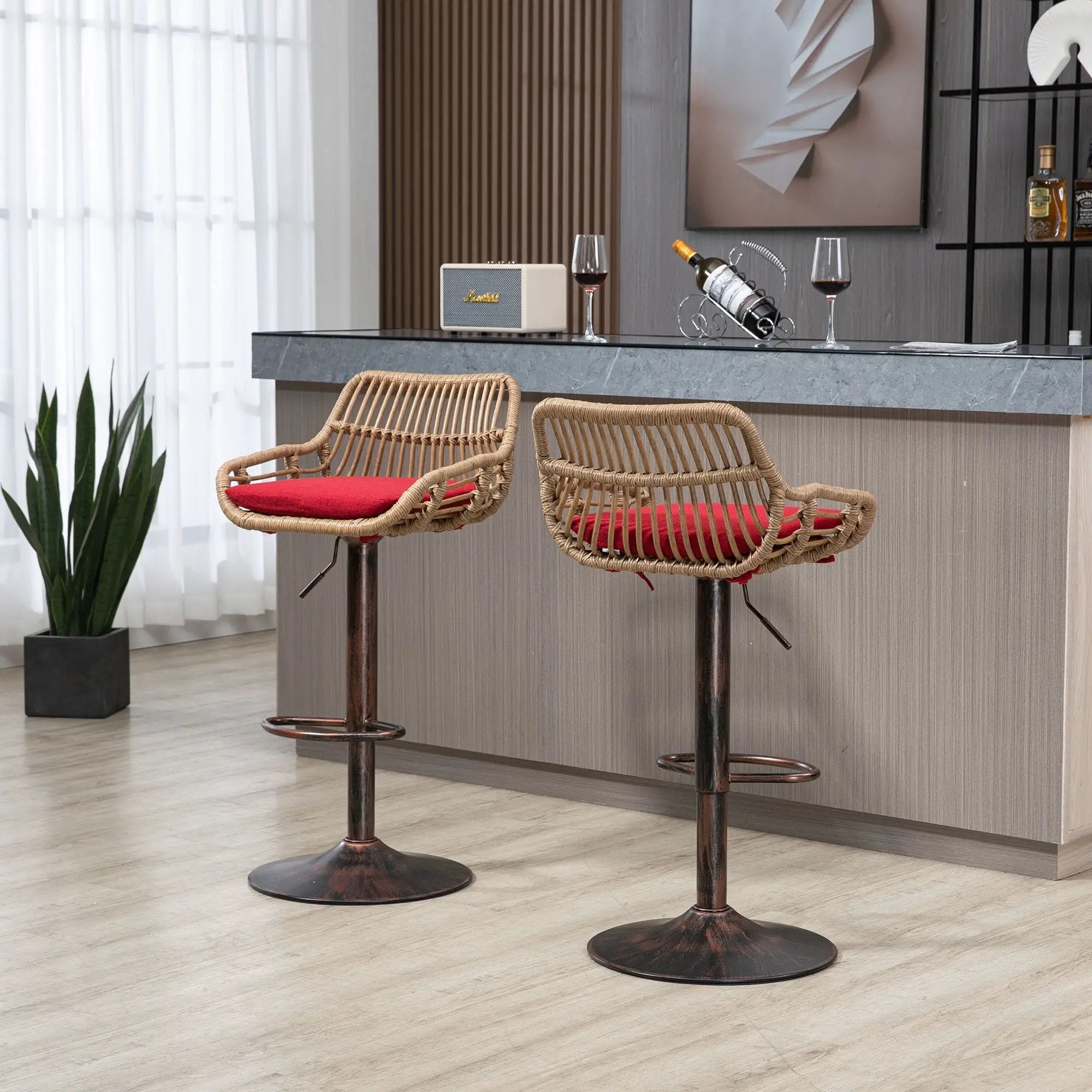 Modern Swivel Bar Stools Adjustable Counter Chairs With Footrest (Set of 2) by Unique Piece Furniture