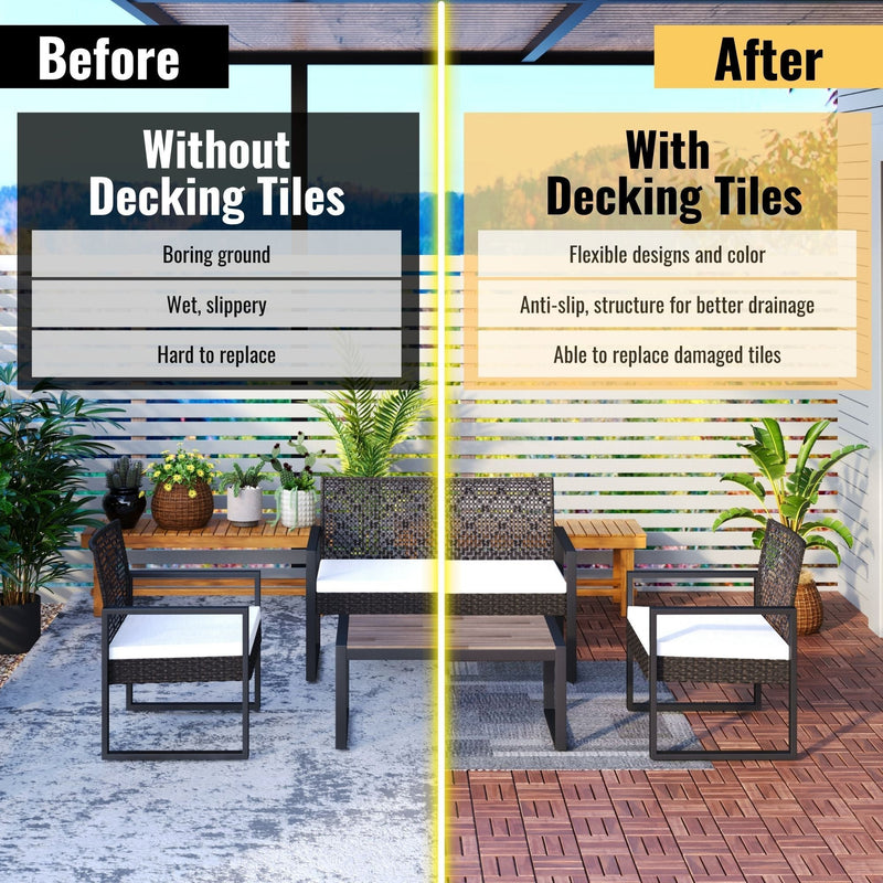 Interlocking Deck Tiles Checker Pattern, Square Acacia Hardwood Outdoor Flooring For Patio, Bancony, Pool Side by HouseOfZazla