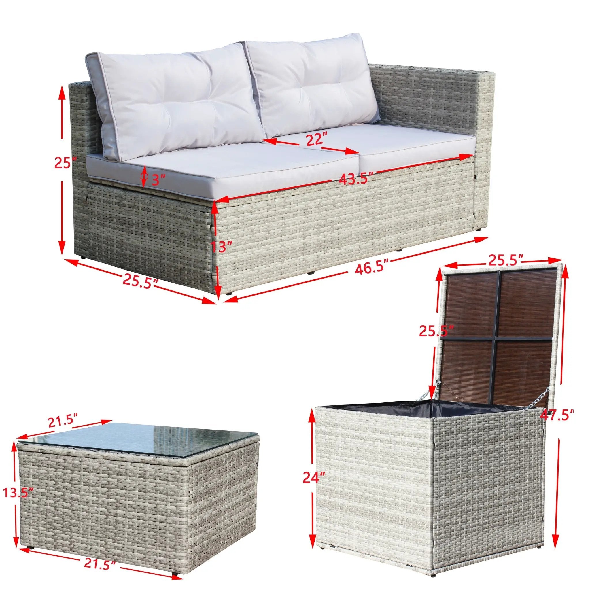 4 Piece Patio Sectional Wicker Rattan Outdoor Furniture Sofa Set with Storage Box Grey by HouseOfZazla