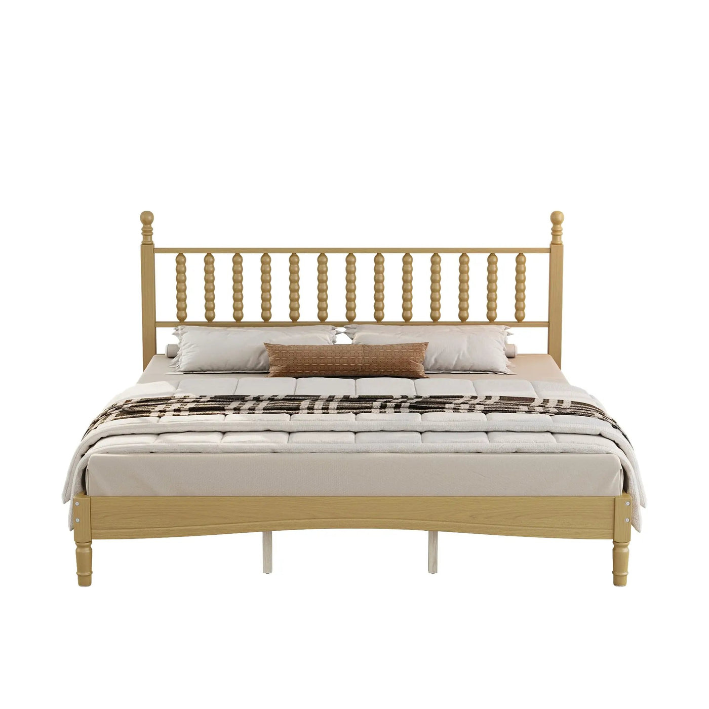King Size Wood Platform Bed with Gourd Shaped Headboard by HouseOfZazla