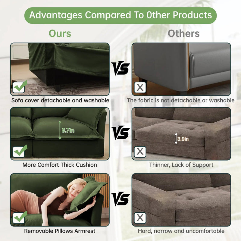 Slipcovered Sofa 2 Seater Sofa with 2 Ottomans by HouseOfZazla
