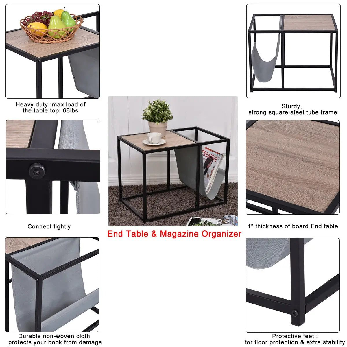 End Table Side Accent Metal Magazine Organizer by DirectDeals