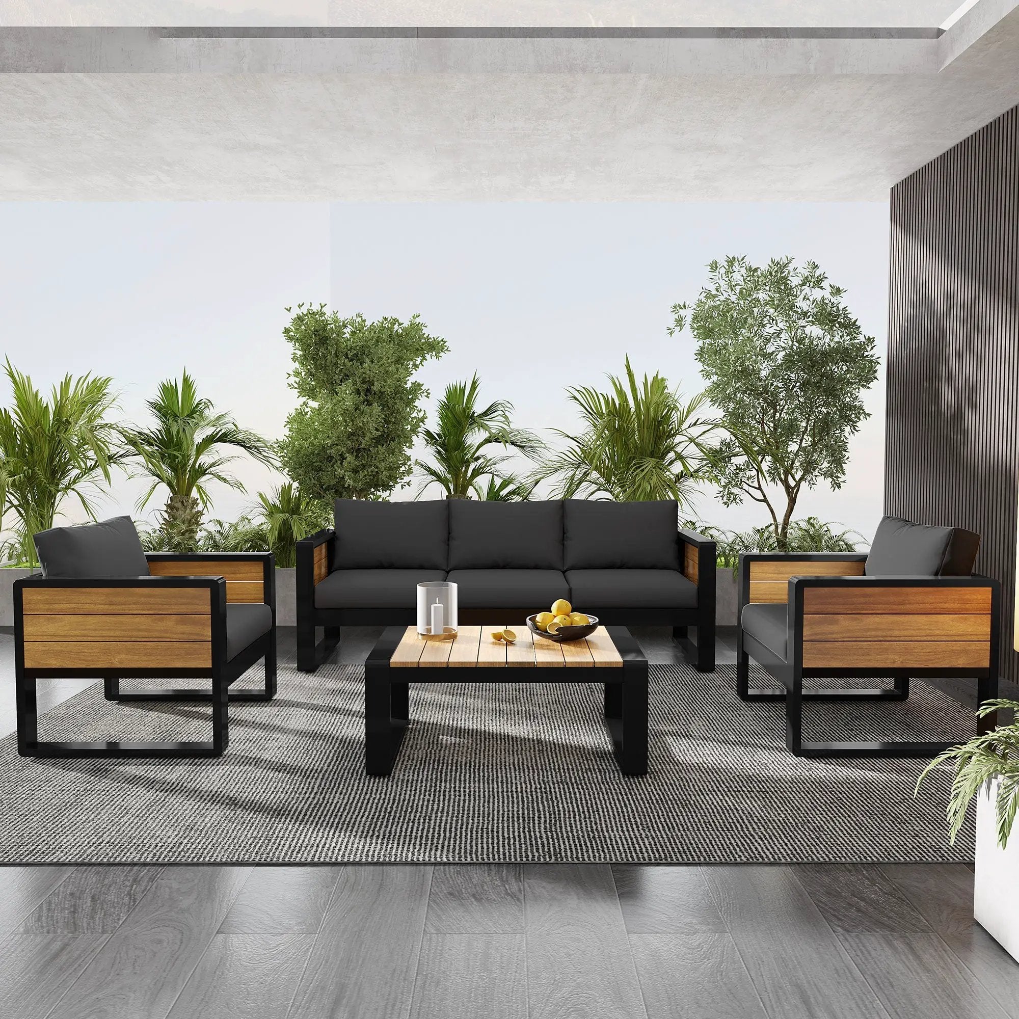 Aluminum Frame Large 4-Piece Outdoor Patio Furniture Set for 5 Person by HouseOfZazla