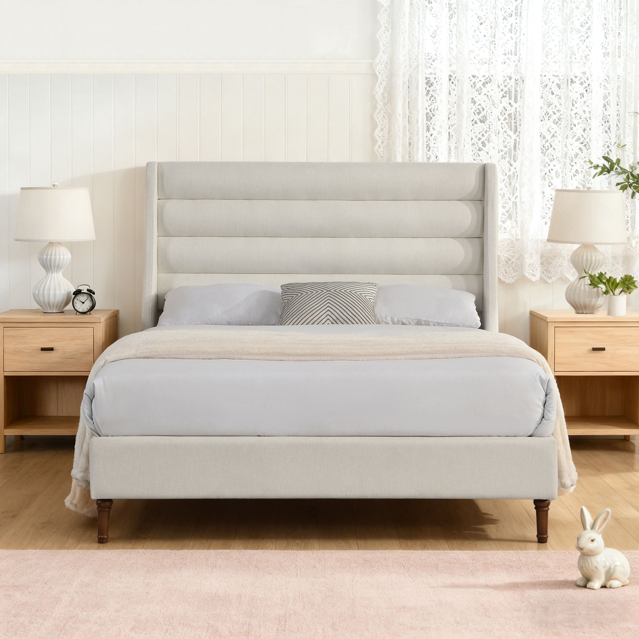 Modern Upholstered Platform Bed With Wave Shaped Headboard by HouseOfZazla