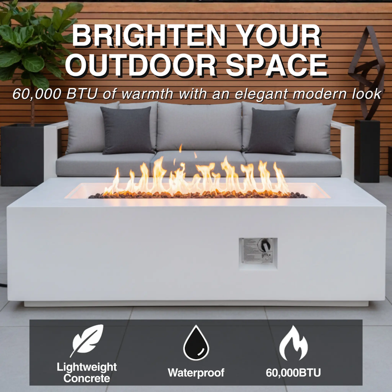 Outdoor Rectangle Propane Fire Pit Table 60inch, White by HouseOfZazla