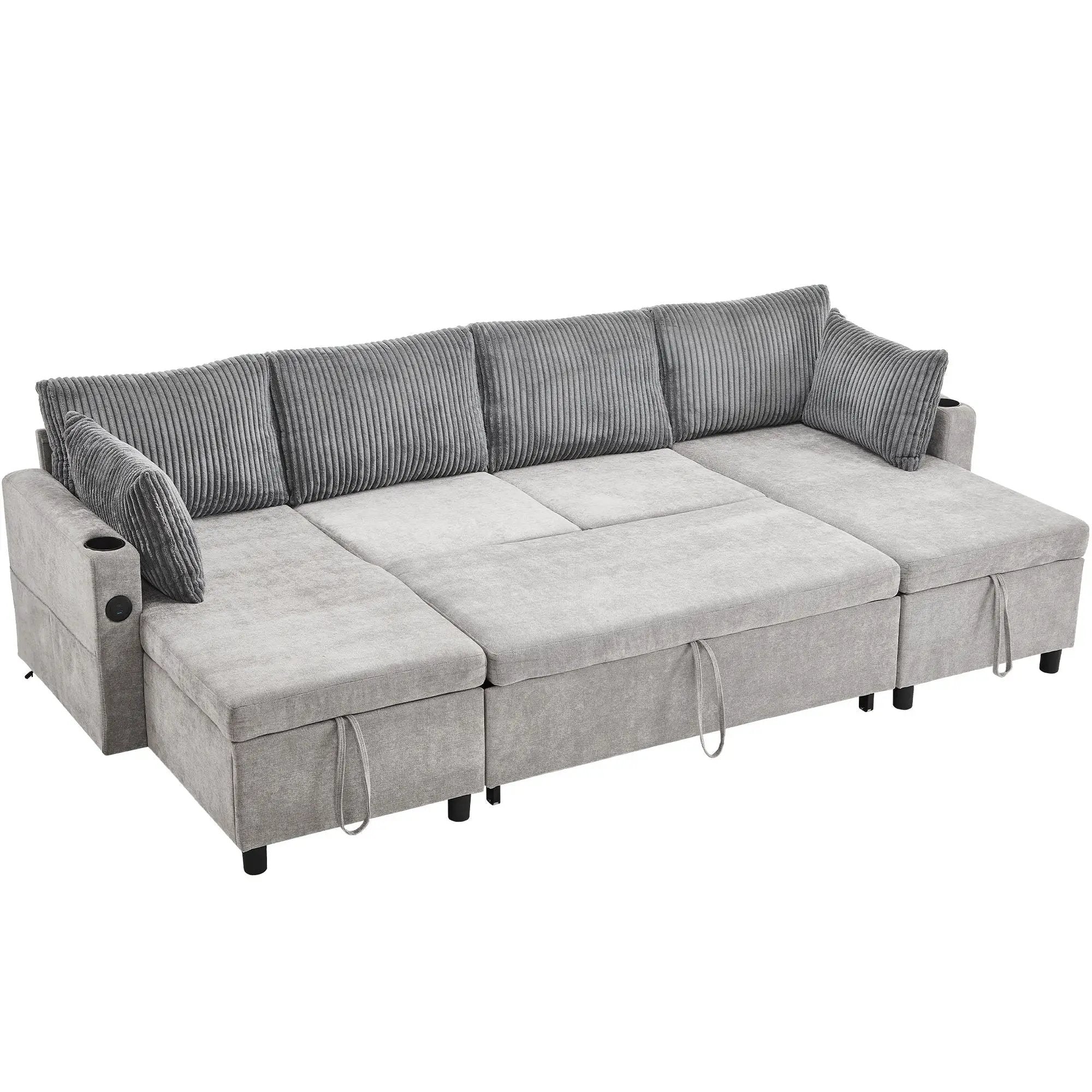 Sectional Sofa Bed With Pull Out Sleeper, USB Ports, Cup Holders by HouseOfZazla