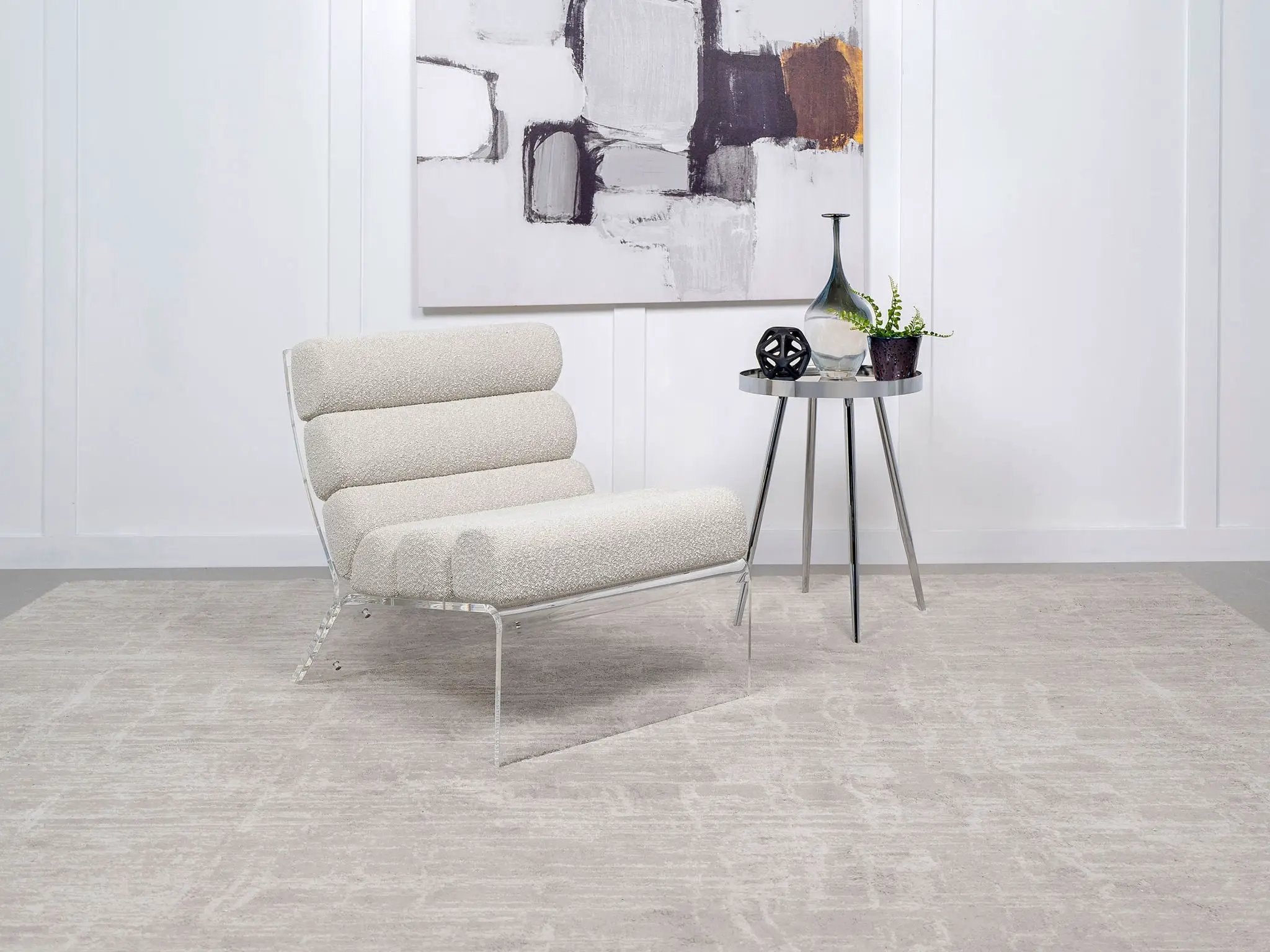Serreta Boucle Upholstered Armless Acrylic Chair Ivory by Unique Piece Furniture