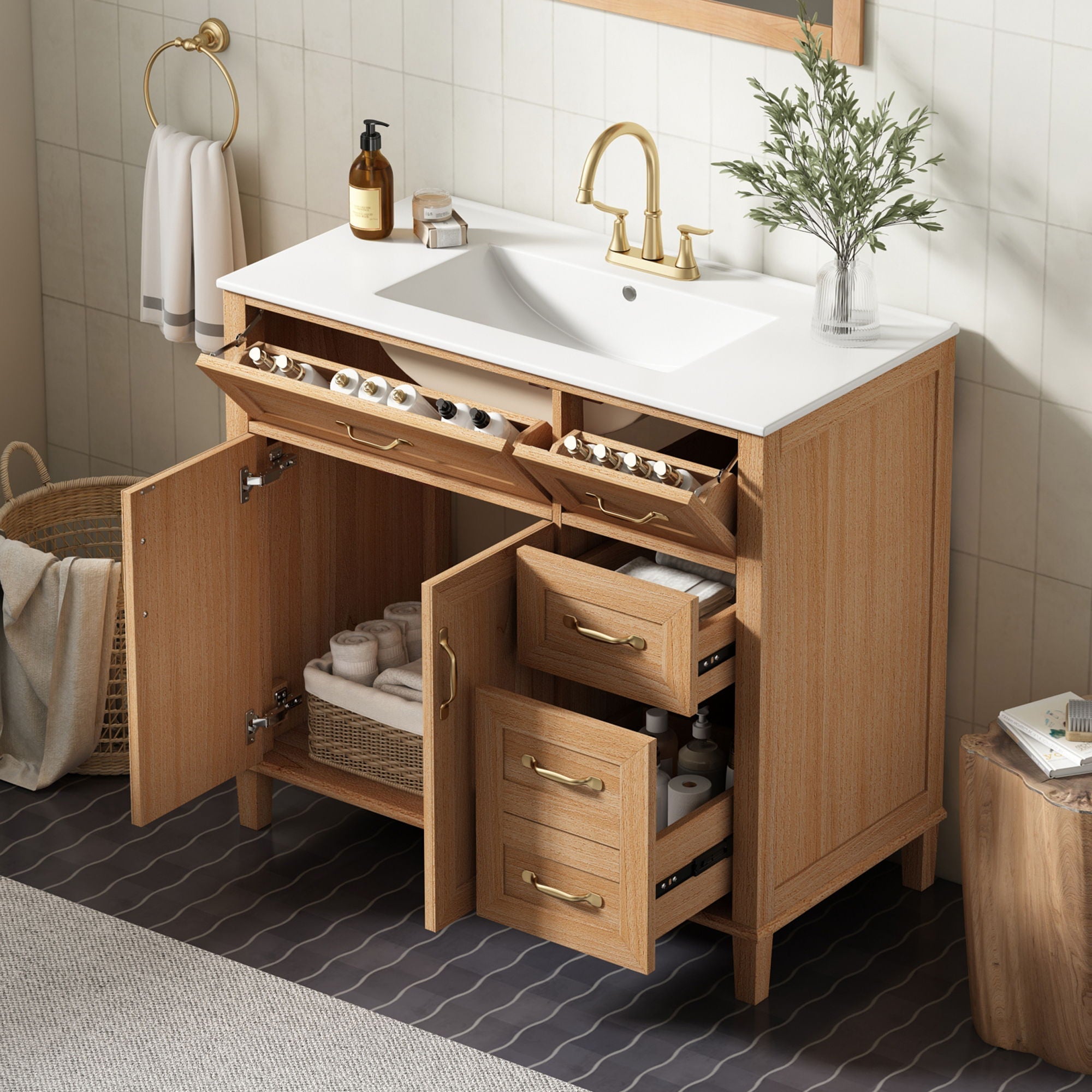 Bathroom Vanity With Sink, Soft Close Doors & Drawers - Wood by HouseOfZazla
