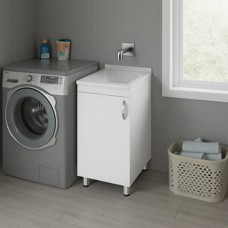 Slee Compact Utility Sink Cabinet with Storage and Metal Legs for Laundry Room by HouseOfZazla
