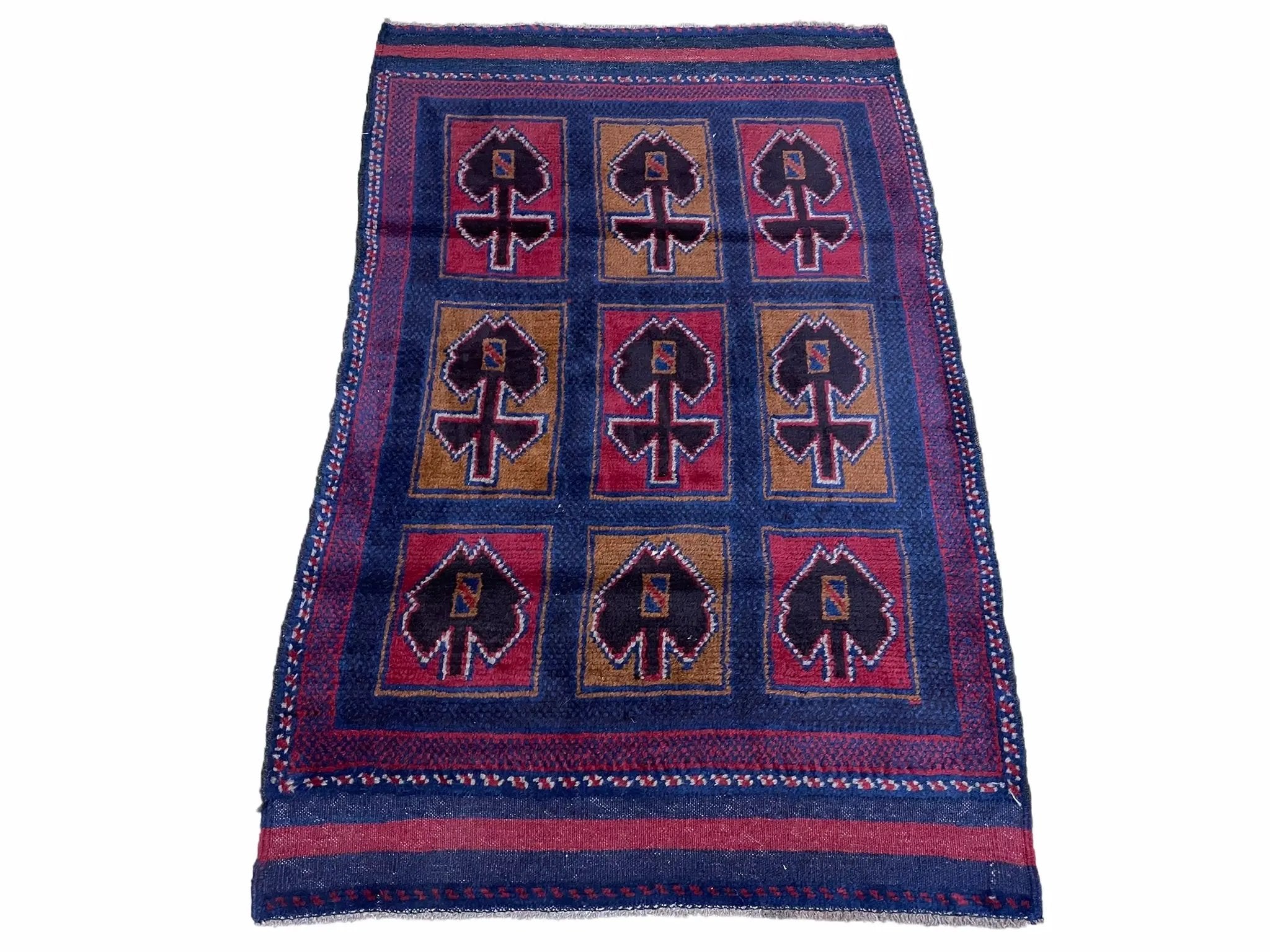 2' 9" X 4' 5" Vintage Handmade Tribal Wool Rug Balouchi Afghan Rug Blue Red 3x5 by Jewel Rugs