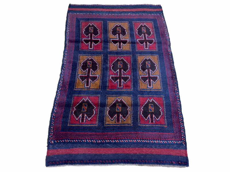 2' 9" X 4' 5" Vintage Handmade Tribal Wool Rug Balouchi Afghan Rug Blue Red 3x5 by Jewel Rugs