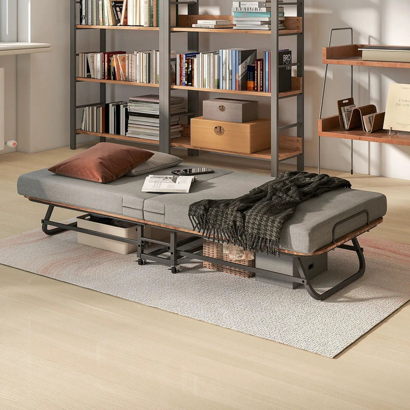 Portable Folding Bed With Memory Foam Mattress, Lockable - Gray by HouseOfZazla