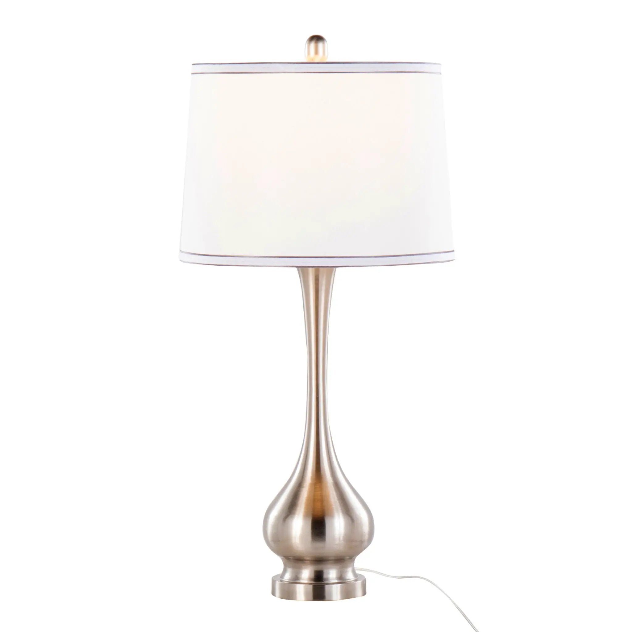 Cairo - Contemporary Table Lamp (Set of 2) - Nickel / White / Silver Trim by HouseOfZazla