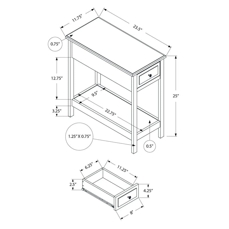 Accent End Table, 2 Tier, Storage Drawer, Transitional - Walnut by Unique Piece Furniture