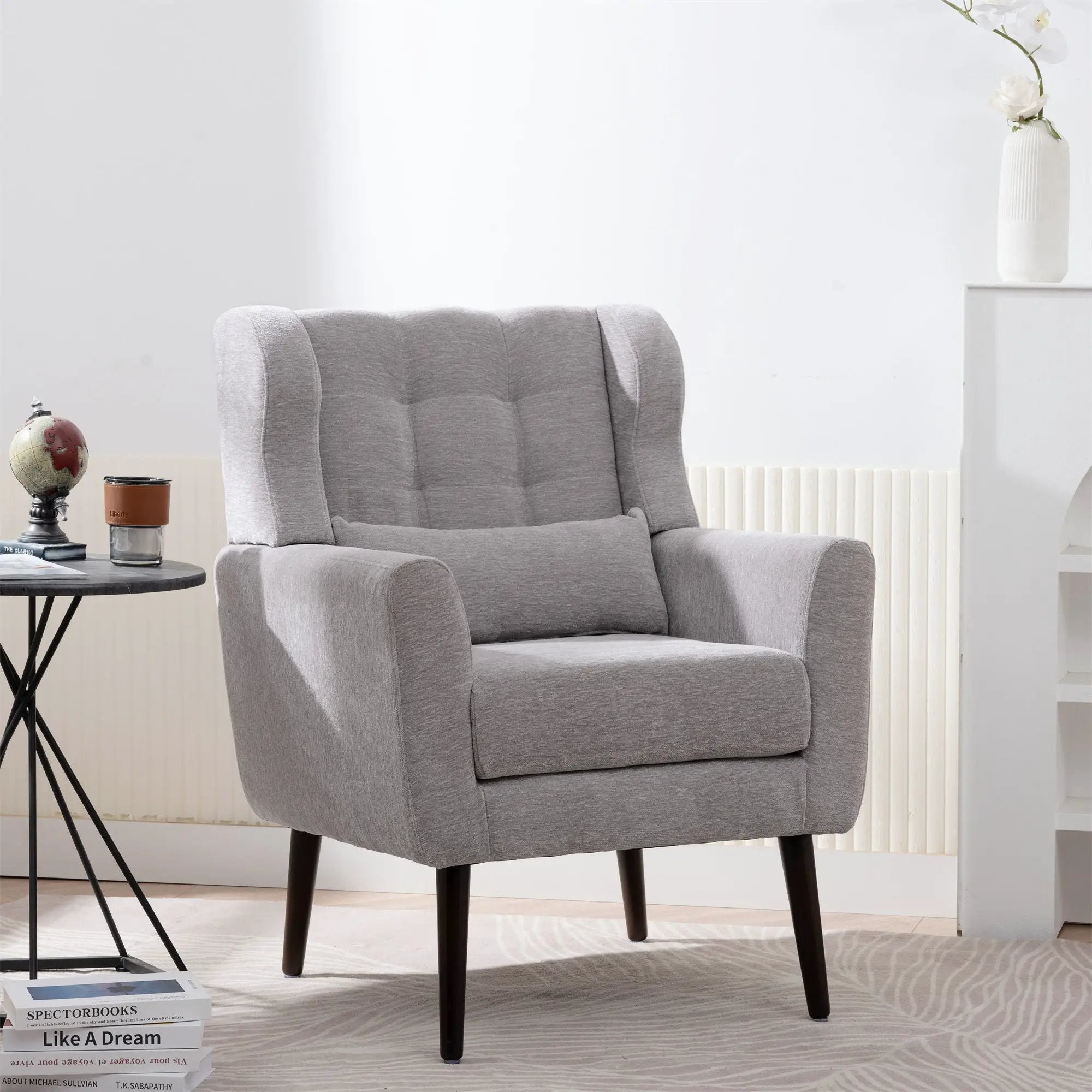 Modern Accent Chair, Arm Chairs For Living Room, Upholstered Mordern Armchair, Comfy Soft Padded Lounge Chair In Small Space, Bedroom, With Pillow, Solid Wood Leg by Unique Piece Furniture