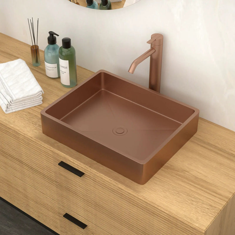 19" X 15" Stainless Steel Bathroom Sink With Pop Up Drain, Nano Surface - Rose Gold by HouseOfZazla