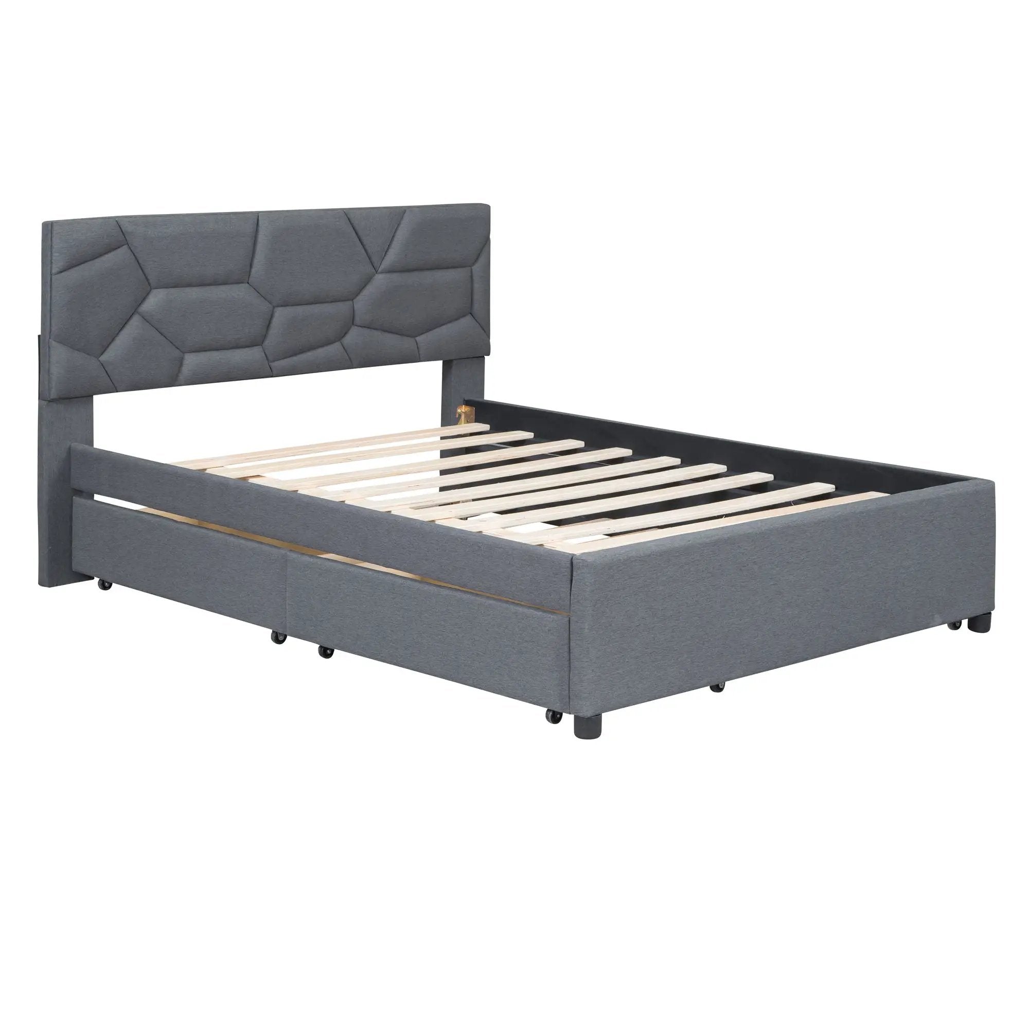 Upholstered Platform Bed With Brick Pattern Headboard And Twin Long Size Trundle by Unique Piece Furniture