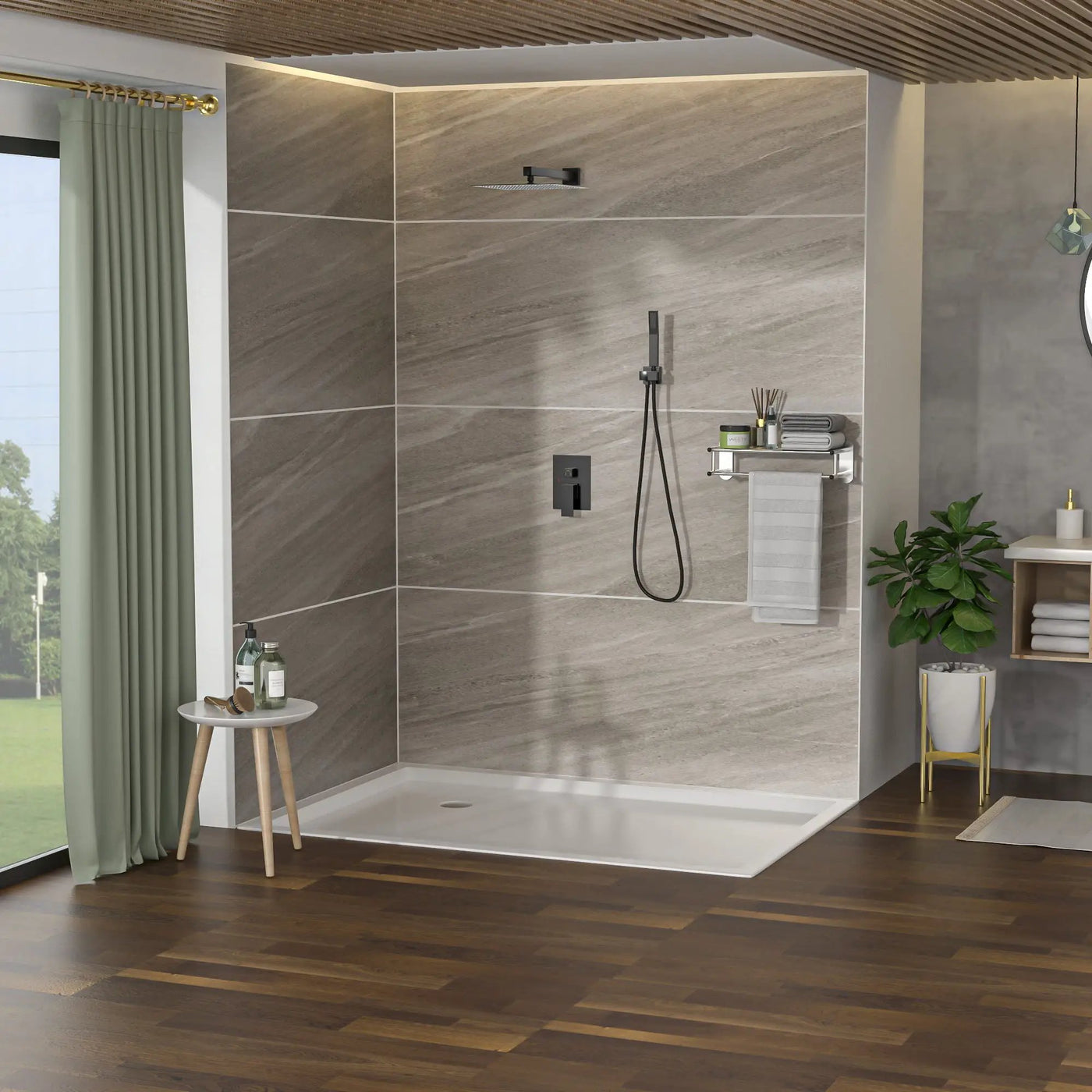 Dual Shower Head System With 12" Square Rain Shower And Rough In Valve by HouseOfZazla