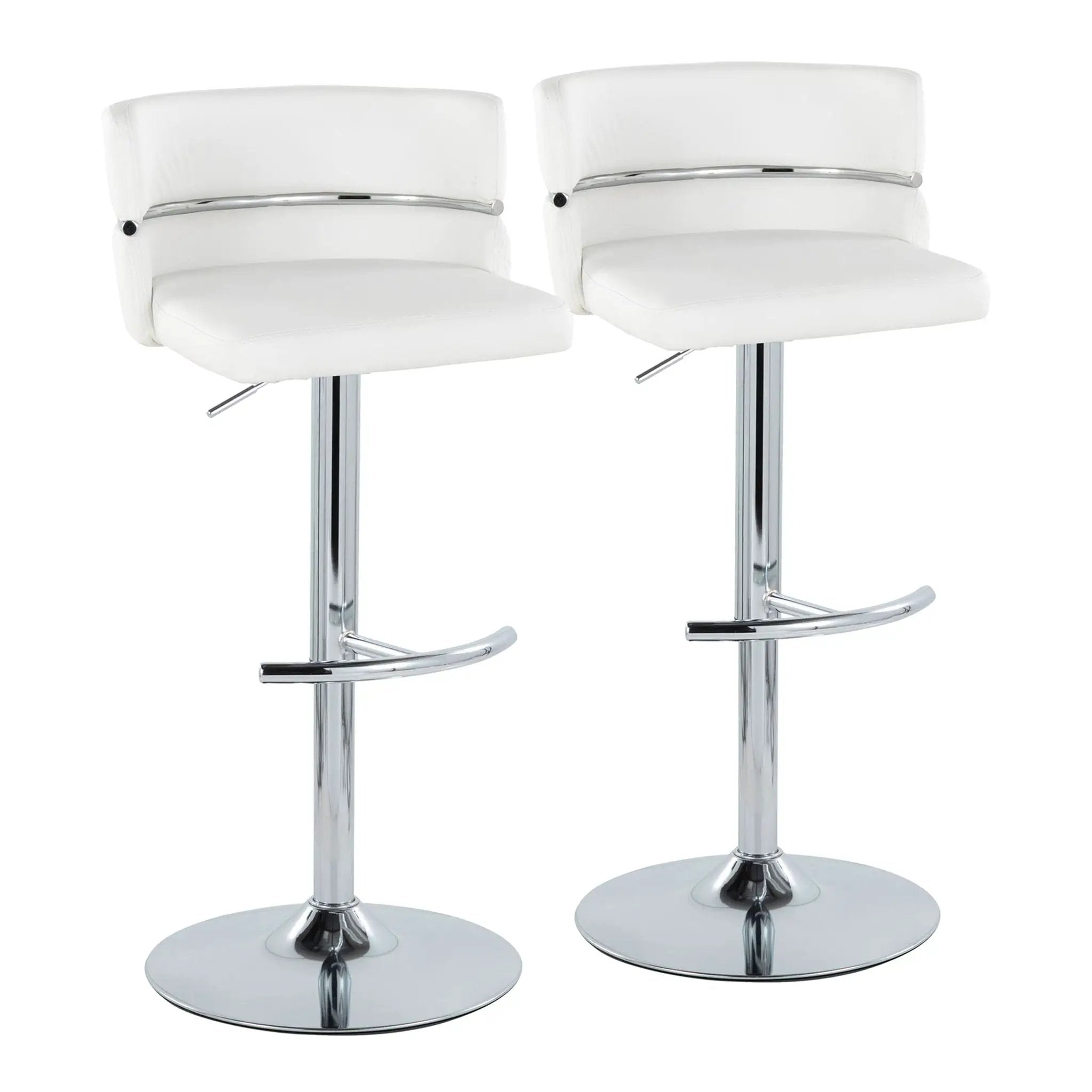 Cinch - Contemporary Adjustable Barstool With Swivel With Rounded T Footrest (Set of 2) - Chrome / White by HouseOfZazla