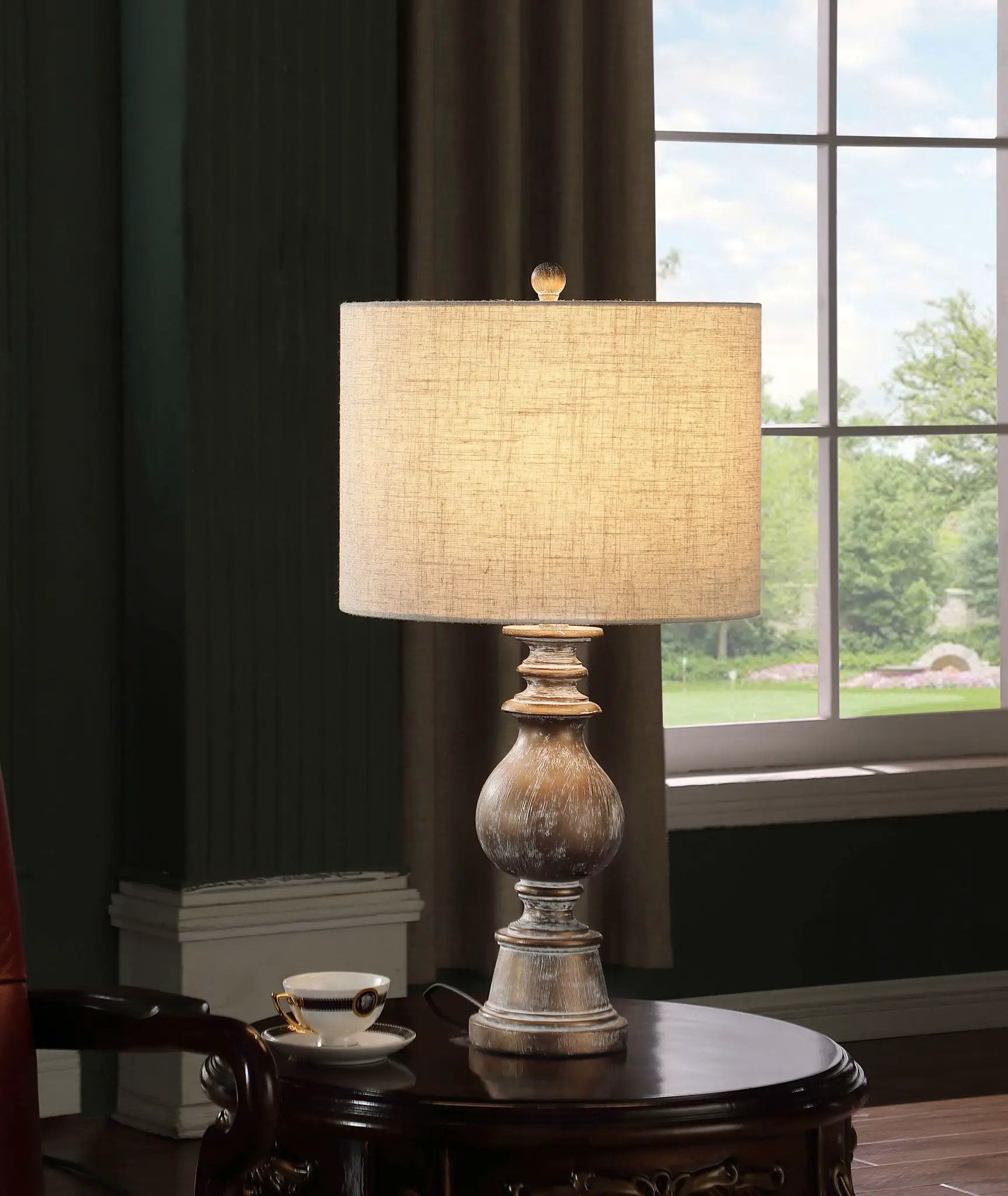 Brie 28-inch Drum Shade Urn Table Lamp Antique Gold by Unique Piece Furniture