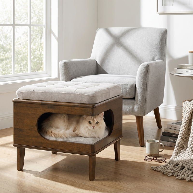 Letitia Rubber Wood Cat Bed Ottoman by HouseOfZazla