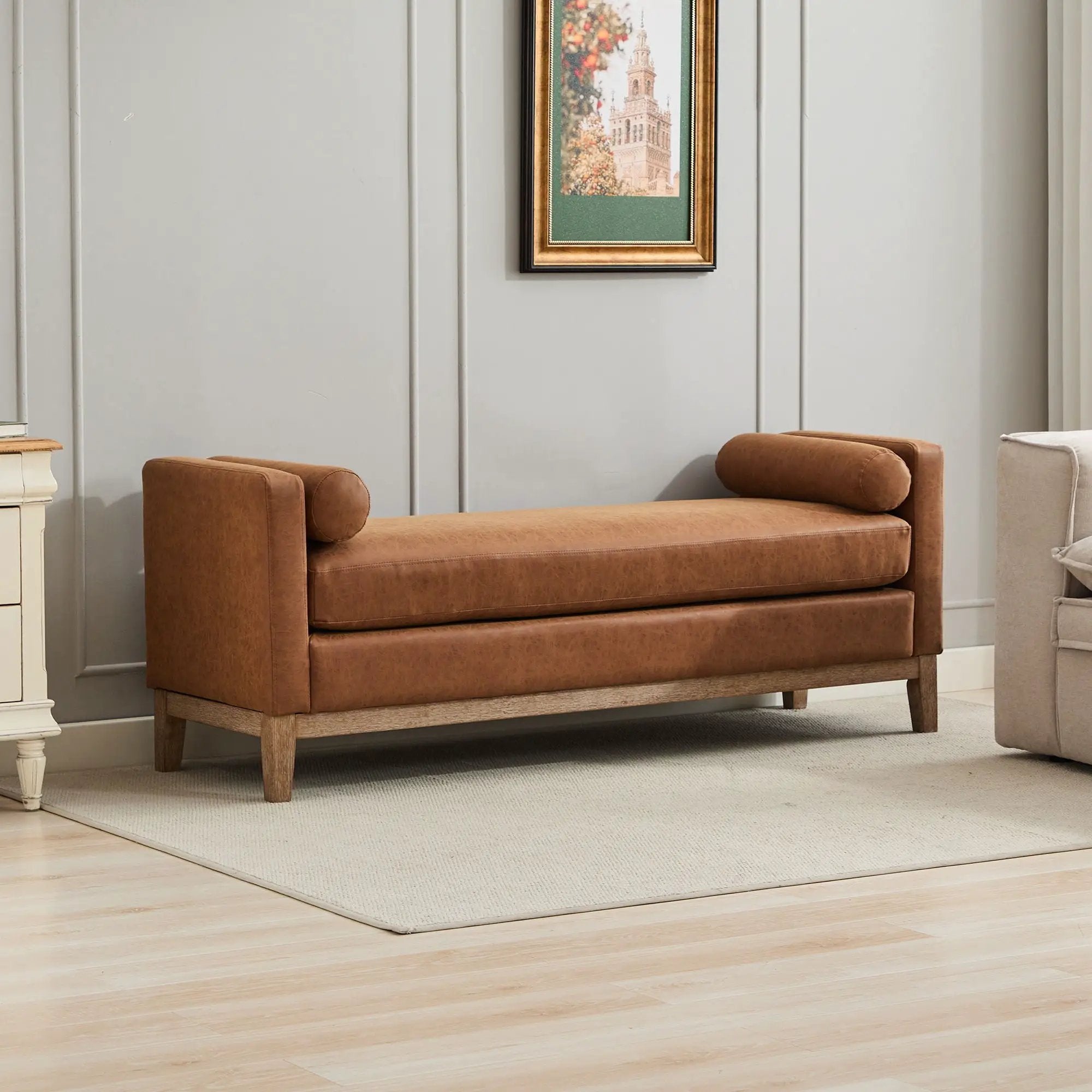 Elegant Upholstered Bench Daybed Ottoman With Bolster Pillows by HouseOfZazla