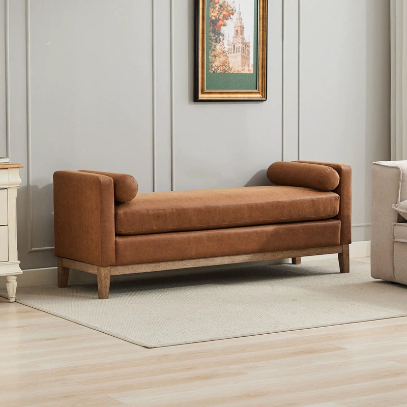 Elegant Upholstered Bench Daybed Ottoman With Bolster Pillows by HouseOfZazla