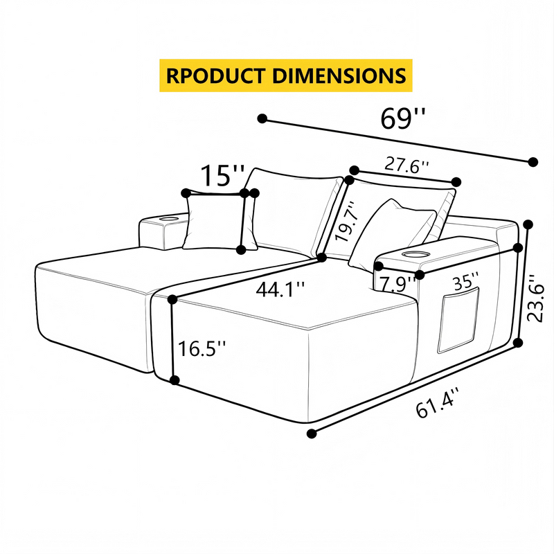 69" Cloud Sectional Couch by HouseOfZazla