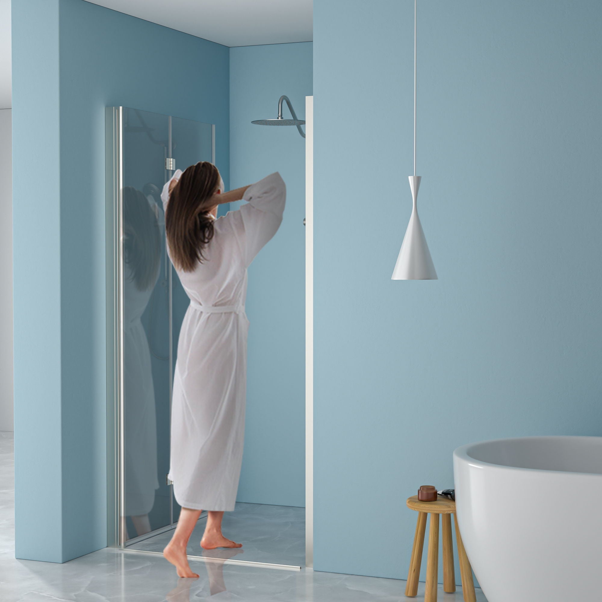 Fold Frameless Shower Door With Tempered Glass by HouseOfZazla