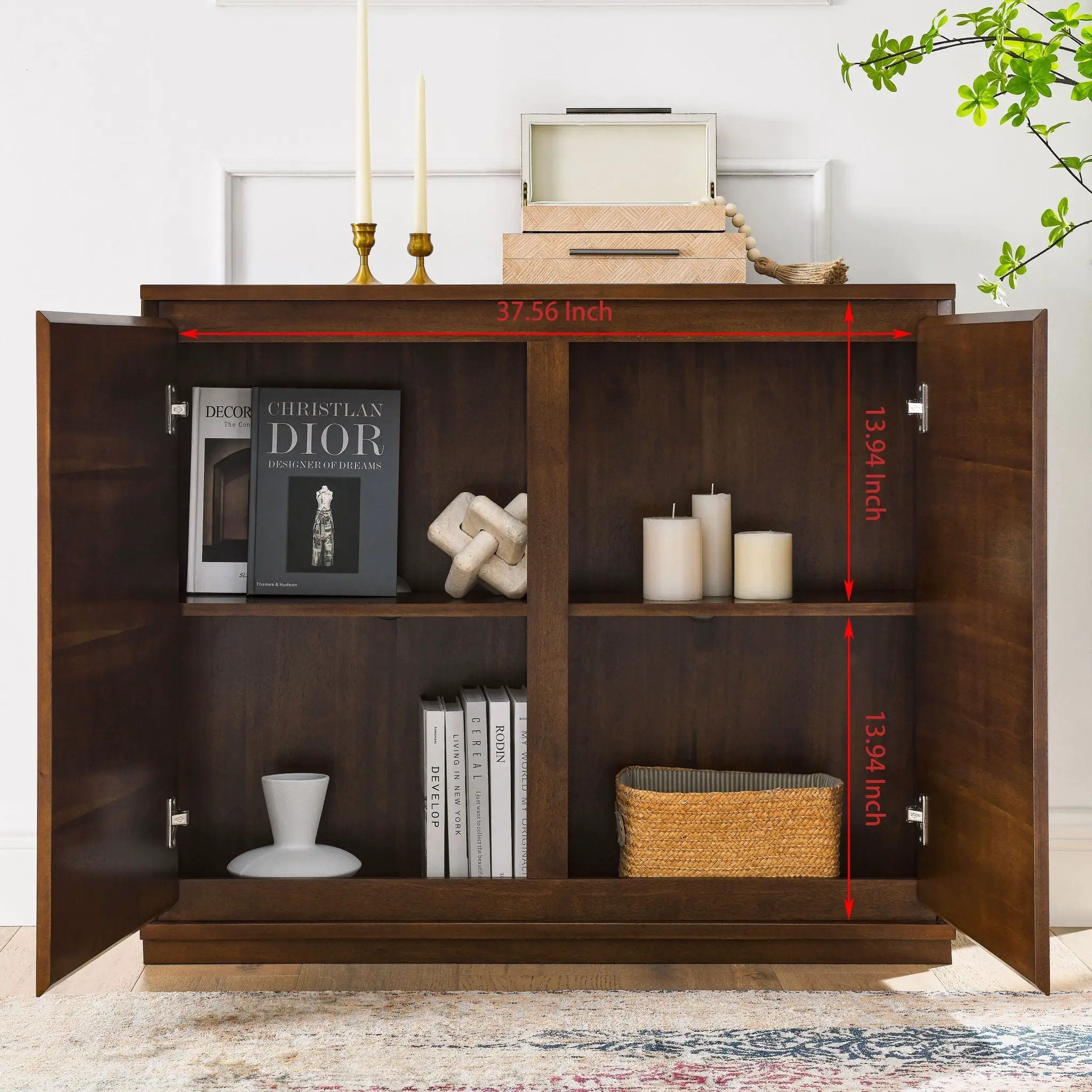 Sideboard, Buffet Cabinet With 2 Outlet Holes, Storage Cabinet For Entryway, Hallway, Living Room, Kitchen, Dining Room, Bedroom - Walnut by HouseOfZazla