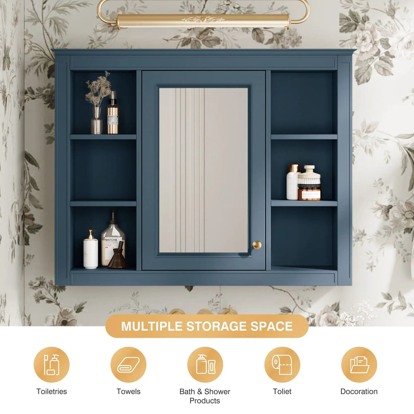 Wall Mounted Medicine Cabinet With Mirror, Storage Cabinet Featuring 6 Open Shelves And Adjustable Interior by Unique Piece Furniture