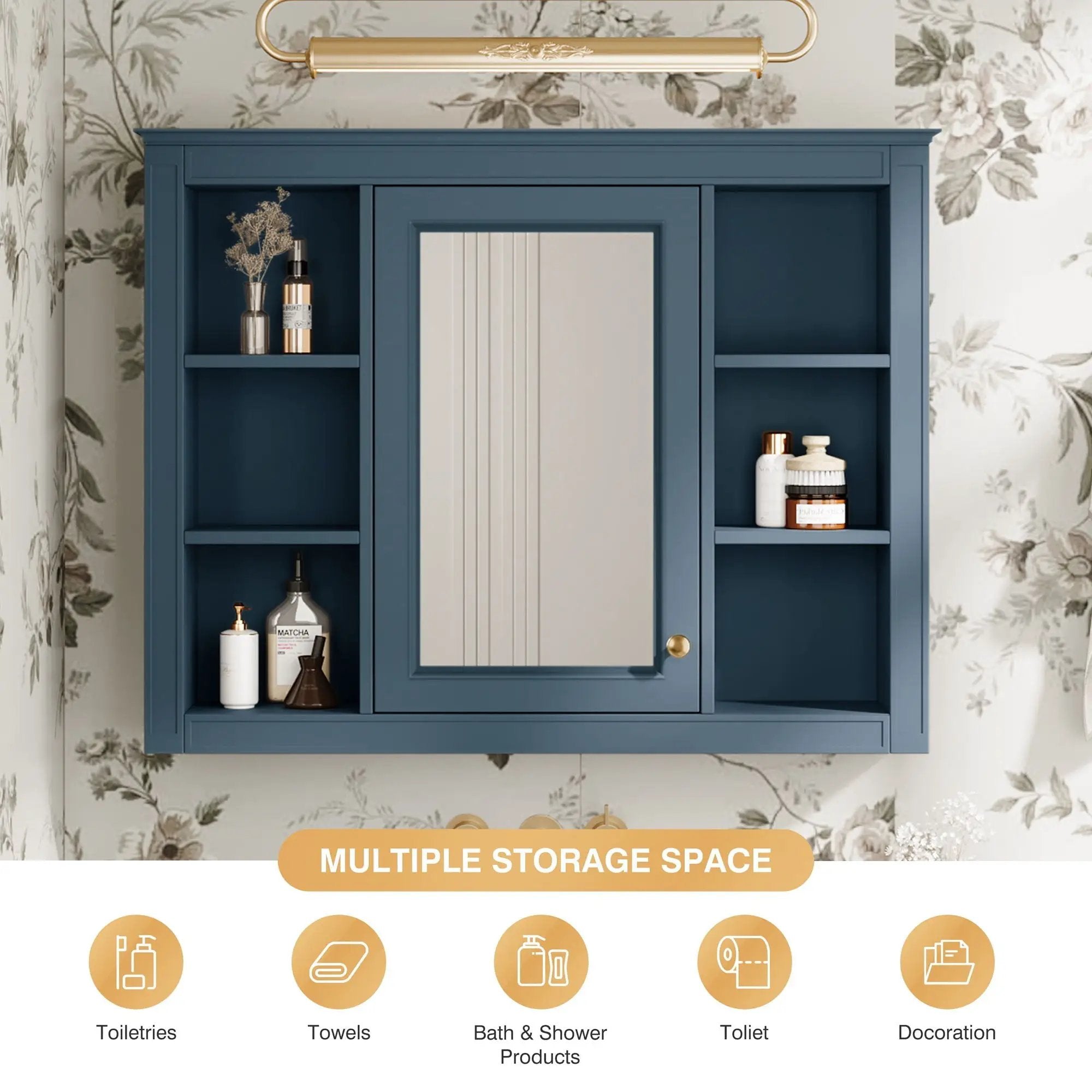 Wall Mounted Medicine Cabinet With Mirror, Storage Cabinet Featuring 6 Open Shelves And Adjustable Interior by HouseOfZazla