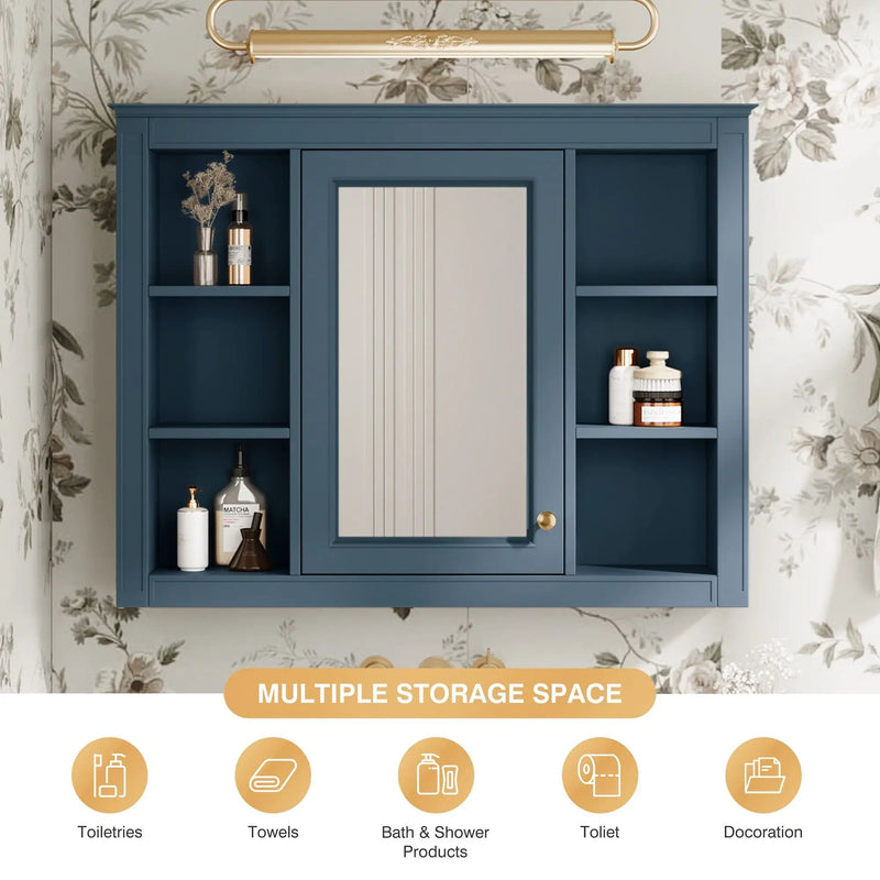Wall Mounted Medicine Cabinet With Mirror, Storage Cabinet Featuring 6 Open Shelves And Adjustable Interior by HouseOfZazla