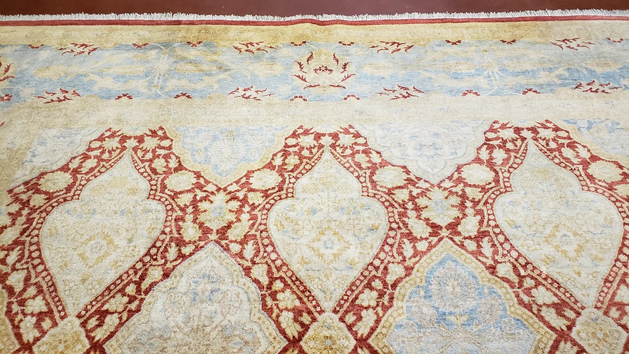 9x12 Peshawar Rug Pakistani Oriental Carpet Sky Blue and Red Wool Vintage Master Bedroom Rug Hand-Knotted Living Room Rug Dining Room Rug by Jewel Rugs